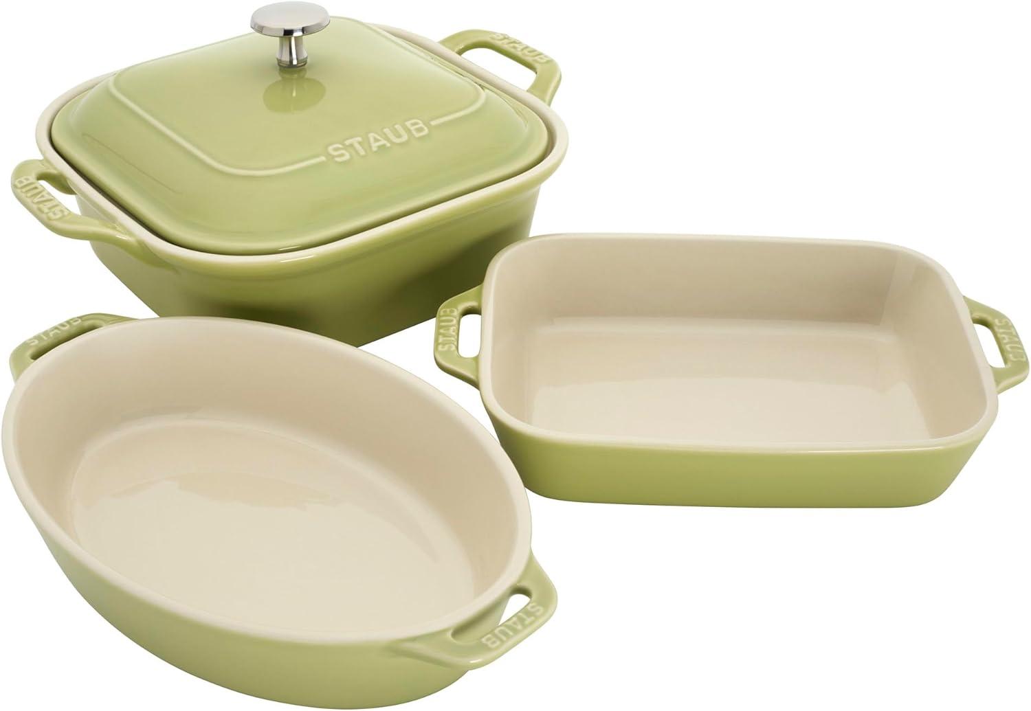 Staub Staub Ceramic 4-Pc Baking Pans Set, Casserole Dish With Lid, Brownie Pan,