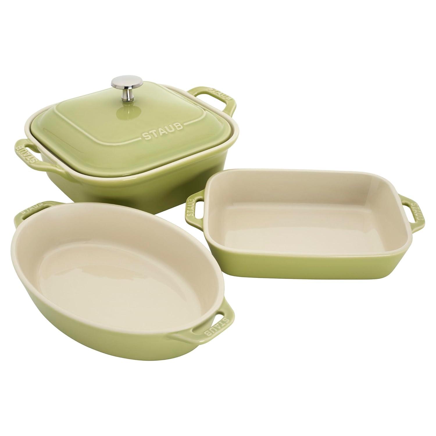 Staub Staub Ceramic 4-Pc Baking Pans Set, Casserole Dish With Lid, Brownie Pan,