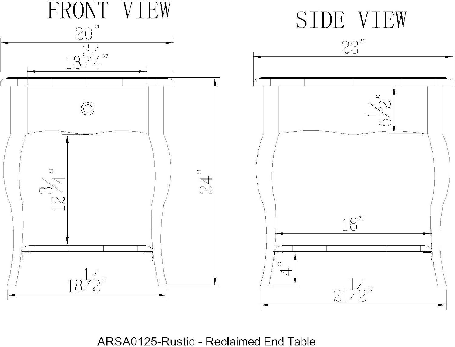 Alaterre Furniture Rustic Reclaimed End Table Distressed Brown: Hardwood Accent Table, Rectangle Shape, Spot Clean