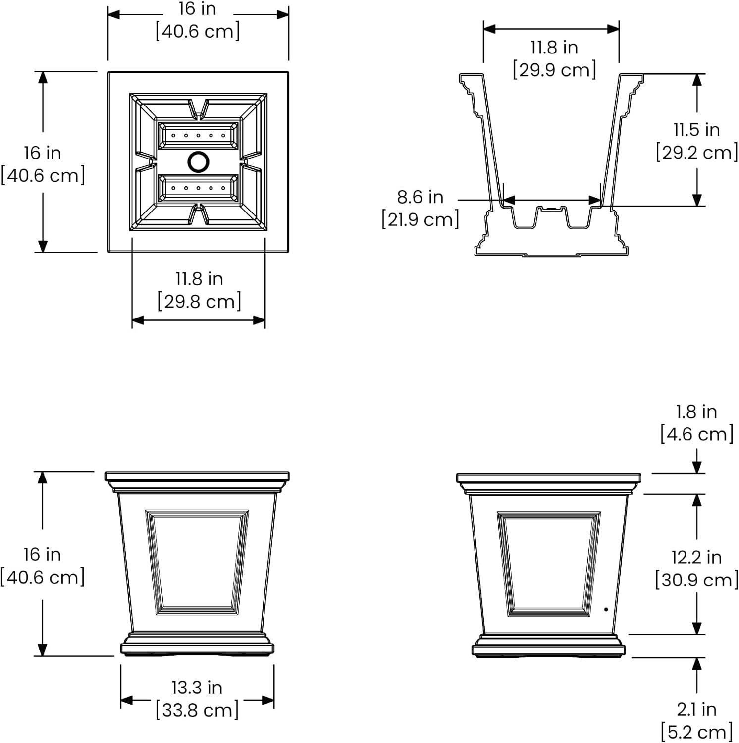 Black 17" Self-Watering Square Resin Planter