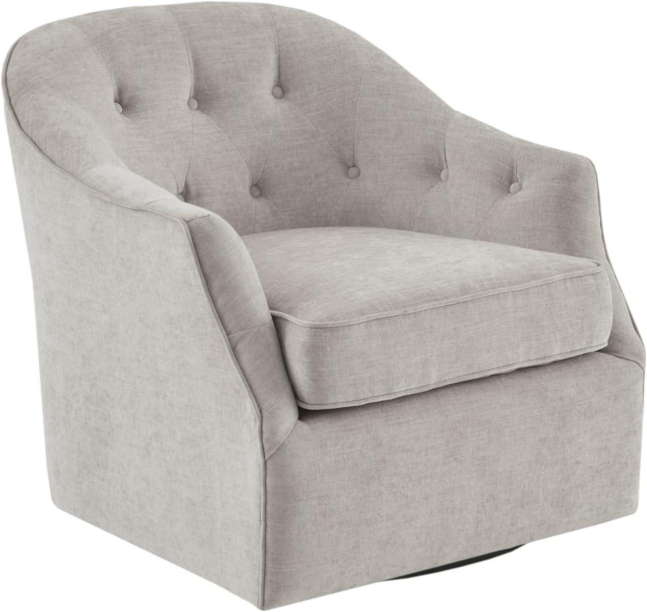 Calvin Natural Velvet Barrel Swivel Chair with Wood Accents