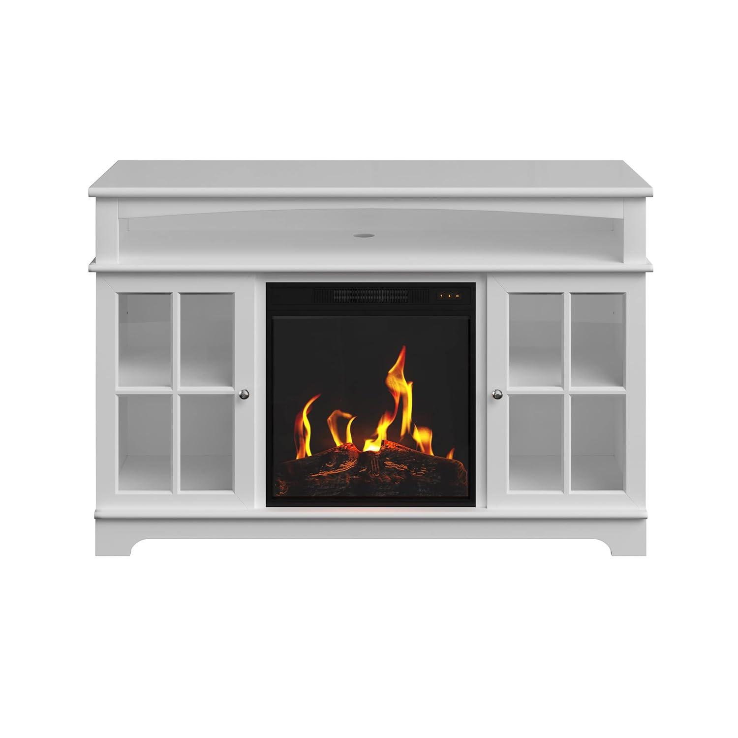 TV Stand with Electric Fireplace Fits TVs up to 50-Inches - Media Console with Storage Cabinet, Adjustable Heat, and LED Flames by Northwest (White)