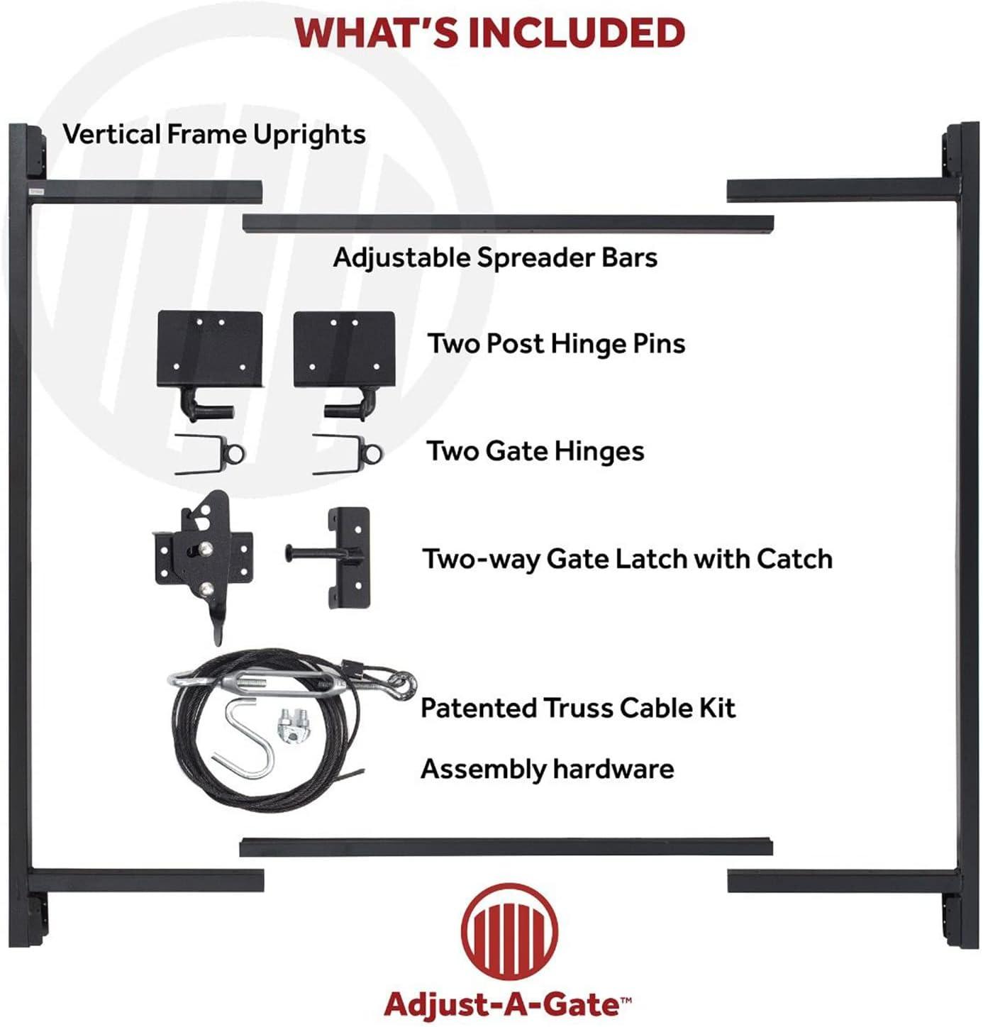 Adjust-A-Gate AG60 Steel Frame Anti Sag Adjustable Gate Building Kit, 60 to 96 Inches Wide Opening Up To 5 Feet High, Powder Coat Black Finish