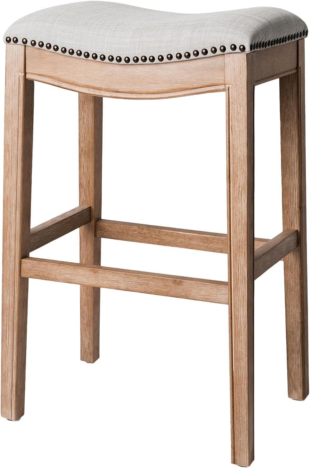 Maven Lane Maven Lane Adrien Saddle Bar Stool In Aged Black Finish 31" With Snow White Fabric Upholstery