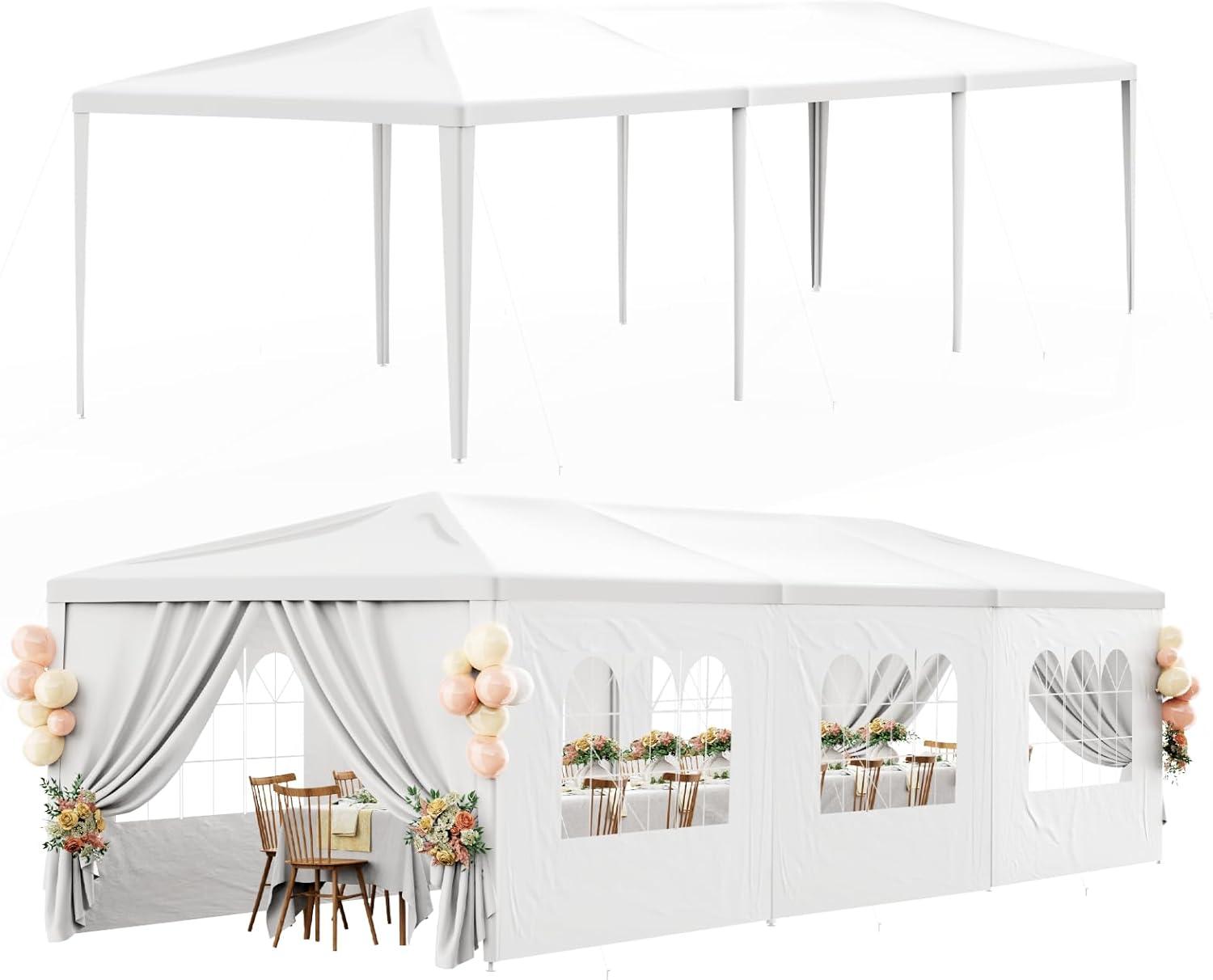 10x30FT White Outdoor Canopy Tent with Removable Sidewalls