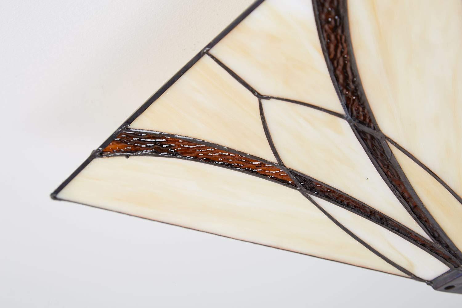 Vintage Semi Flush Ceiling Light Antique Brass Art Colorful Glass Shade 3-Light
