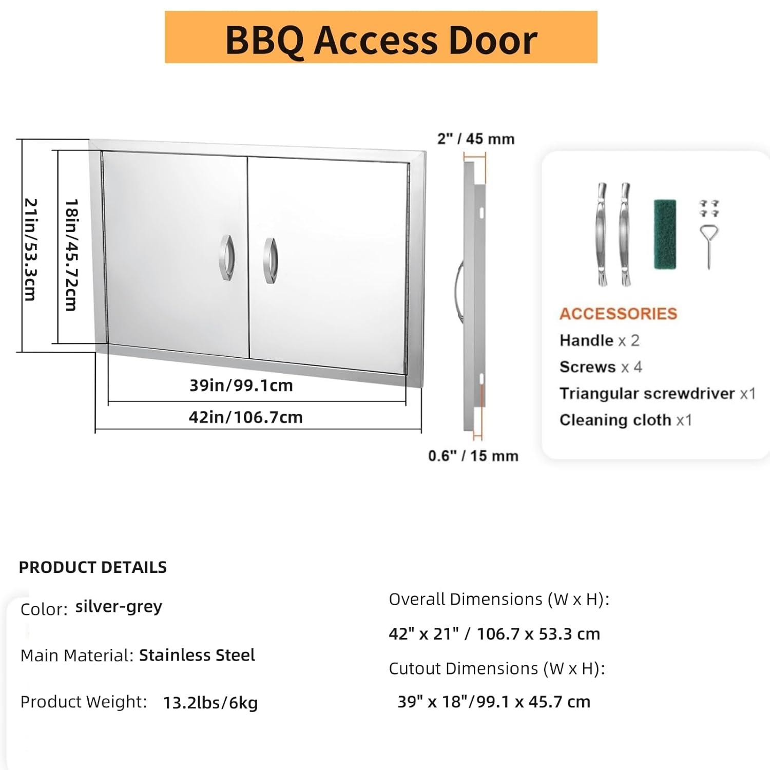 42" x 21" BBQ Access Double Door Outdoor Kitchen Island Stainless Steel Cabinet