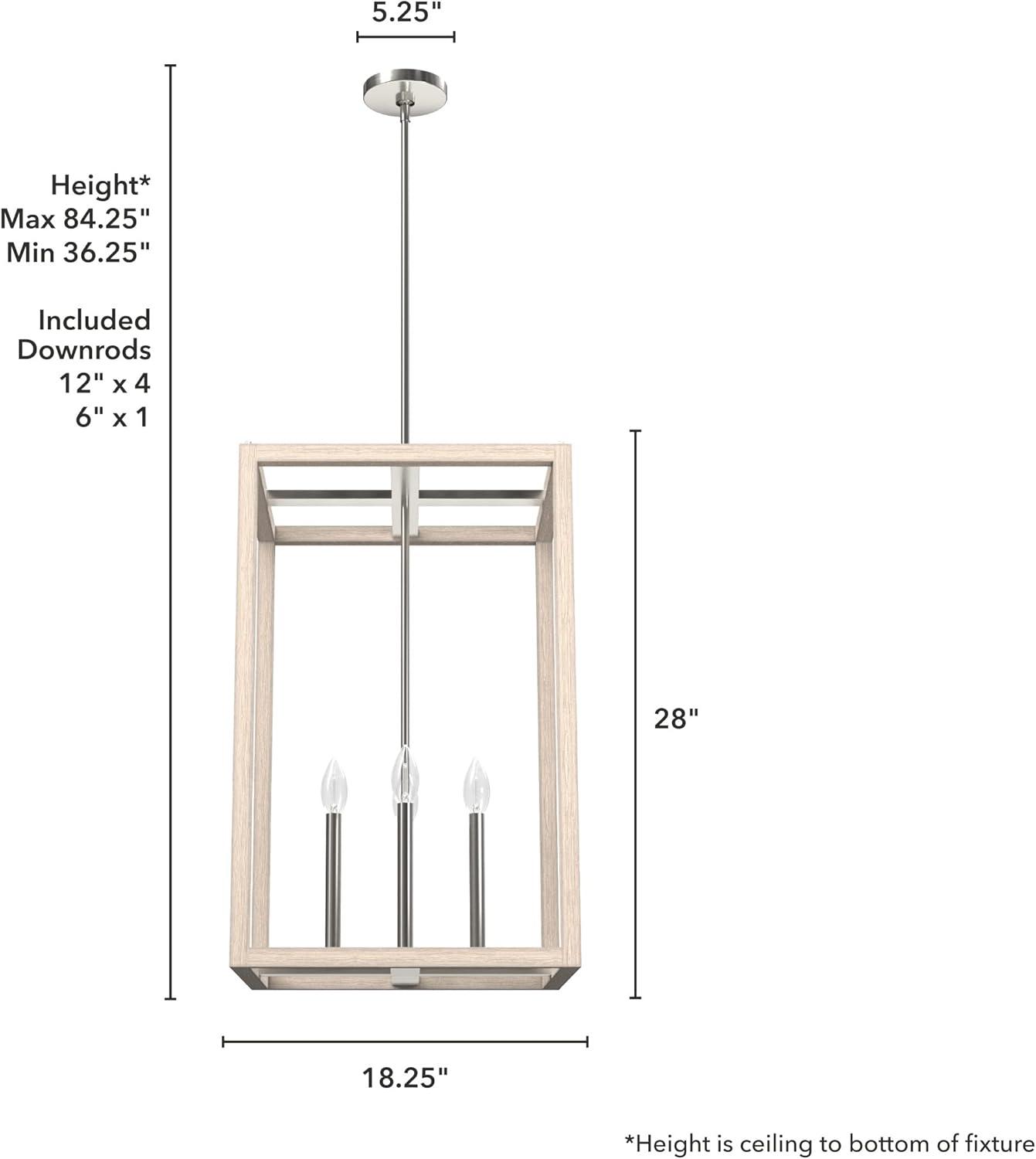 Modern Brushed Nickel & Bleached Wood LED Pendant Light, 18x28"