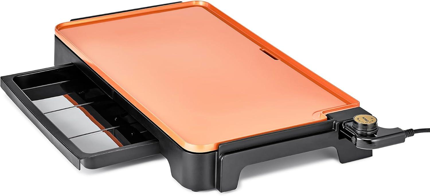 Extra Large Copper Ceramic Electric Griddle with Slide-Out Drip Tray