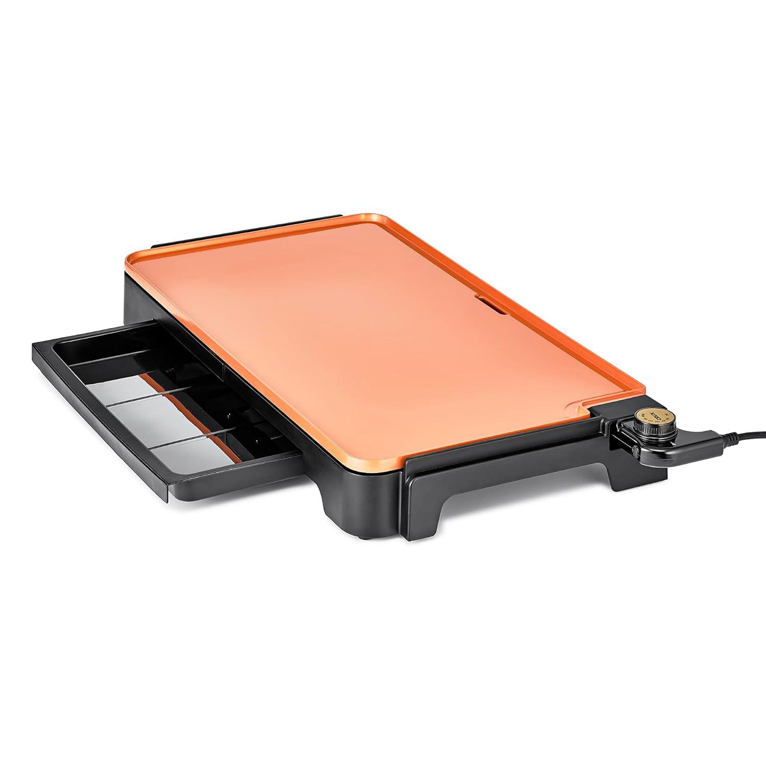 Extra Large Copper Ceramic Electric Griddle with Slide-Out Drip Tray