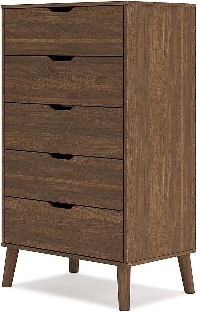 Auburn Brown 5-Drawer Mid-Century Modern Dresser