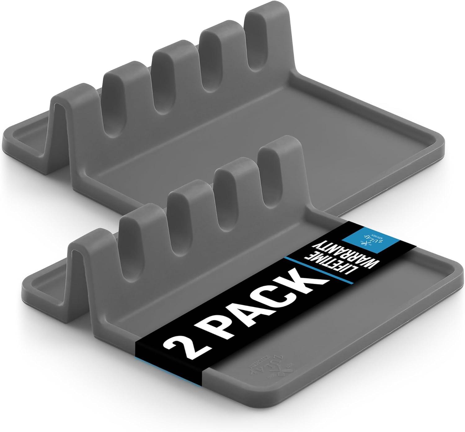 2 Pack Silicone Utensil Rest - BPA-Free, Durable Spoon Rest with Drip Pad - Heat-Resistant Spoon Rest for Stove Top - Spoon Rest for Kitchen Counter - Kitchen Gadgets & Kitchen Utensils Holder