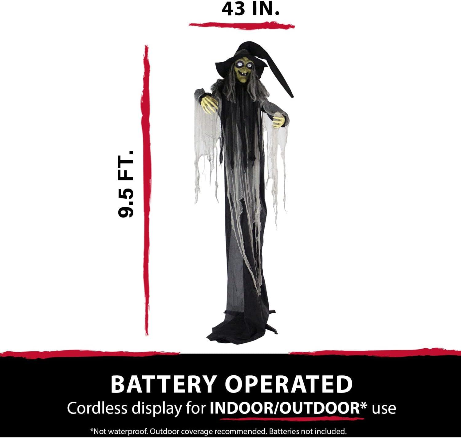 Haunted Hill Farm 9.5-Ft. Animatronic Witch, Indoor or Covered Outdoor Halloween Decoration, Light-up White Eyes, HHWITCH-16FLSA