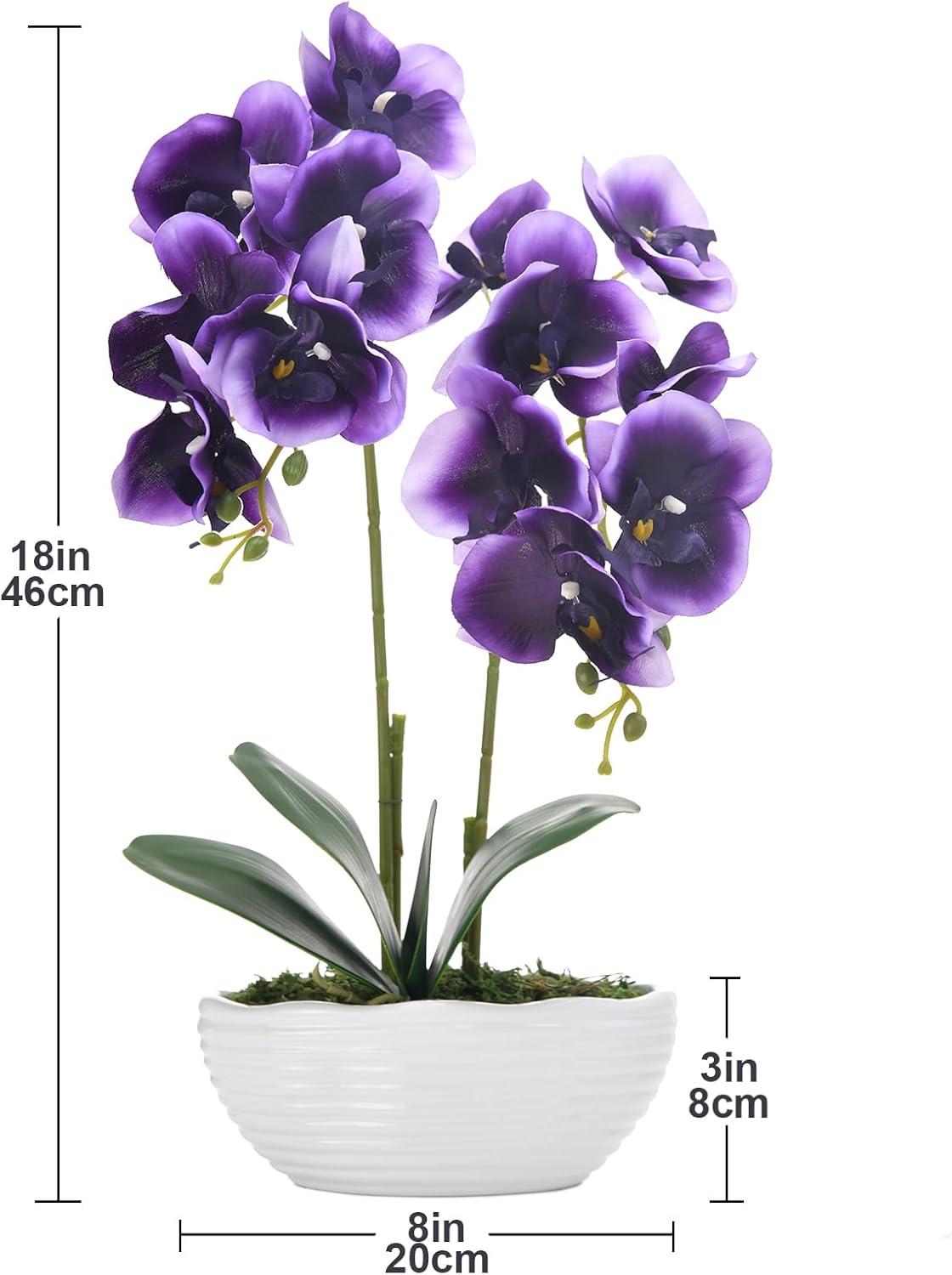 Large Artificial Potted Orchid Plant, Silk Flower Arrangement with Ceramics Vase, Deep Purple