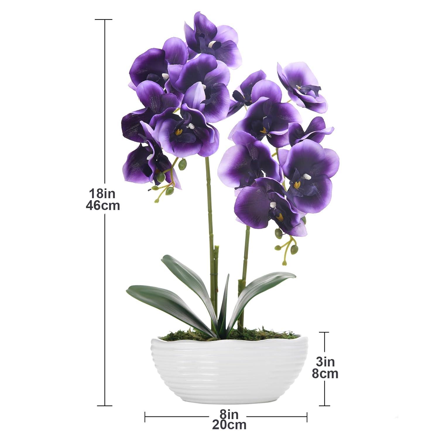 Large Artificial Potted Orchid Plant, Silk Flower Arrangement with Ceramics Vase, Deep Purple