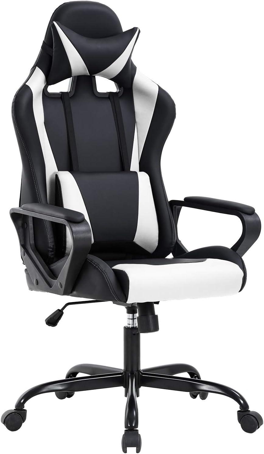 FDW Office Chair Gaming Chair Desk Chair Executive Chair with Lumbar Support Adjustable Stool Swivel Rolling Computer Chair,White