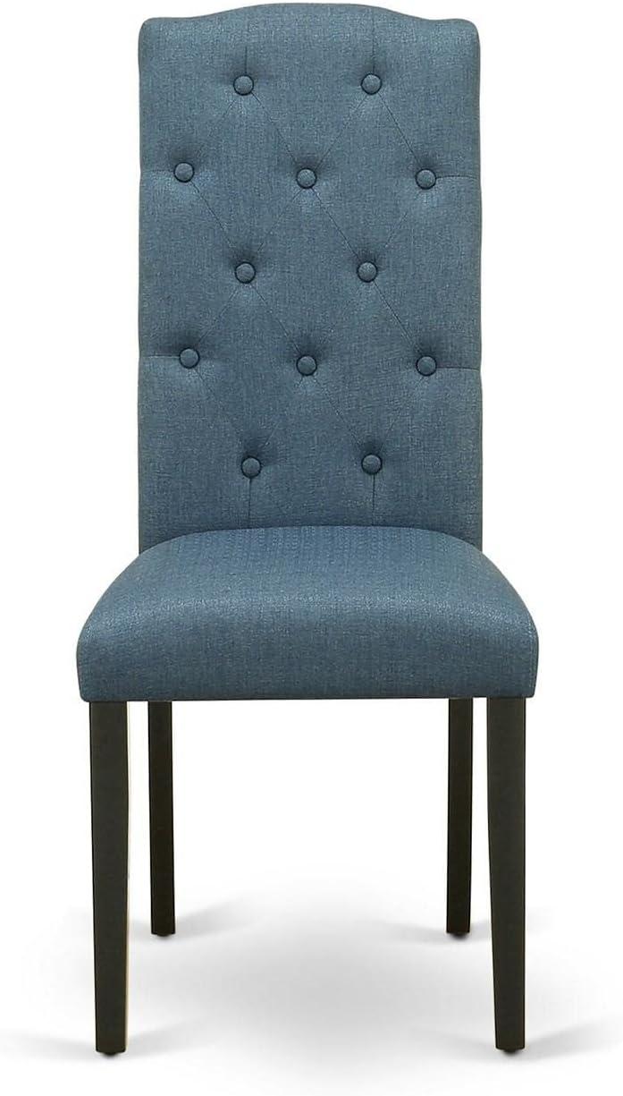 Celina Blue Linen Upholstered Parsons Side Chair with Black Legs - Set of 2