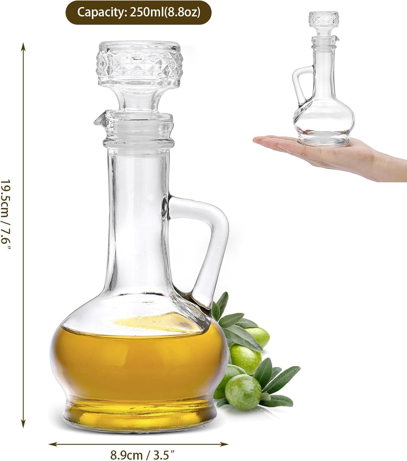 Cornucopia Brands 8oz Glass Oil and Vinegar Cruets (Set of 2); Round Oil Dispensers / Salad Dressing Bottles w/ Stoppers