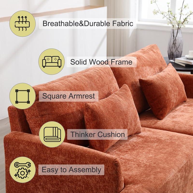 George Oliver Chenille Loveseat Sofa, Mid-Century 2-Seat Upholstered Couch with Wooden Legs for Living Room or Bedroom