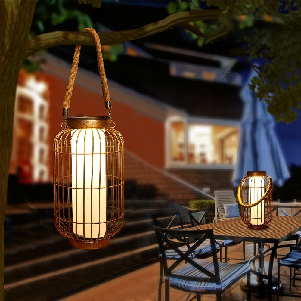 pearlstar "14.1'' Large Outdoor Solar Lanterns Hanging Light Waterproof LED Garden Lights  Retro Bronze Metal Lamp"