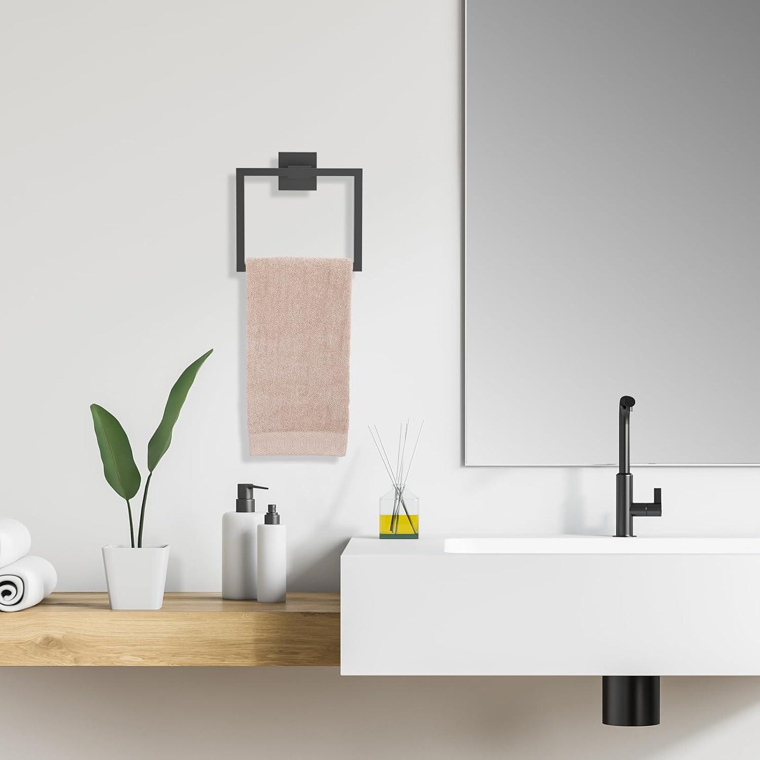 TURS Black Towel Bar Set Bathroom 5-Piece Bathroom Hardware Sets Towel Ring Toilet Paper Holder 2 Towel Hook Stainless Steel Wall Mounted Towel Holder Set