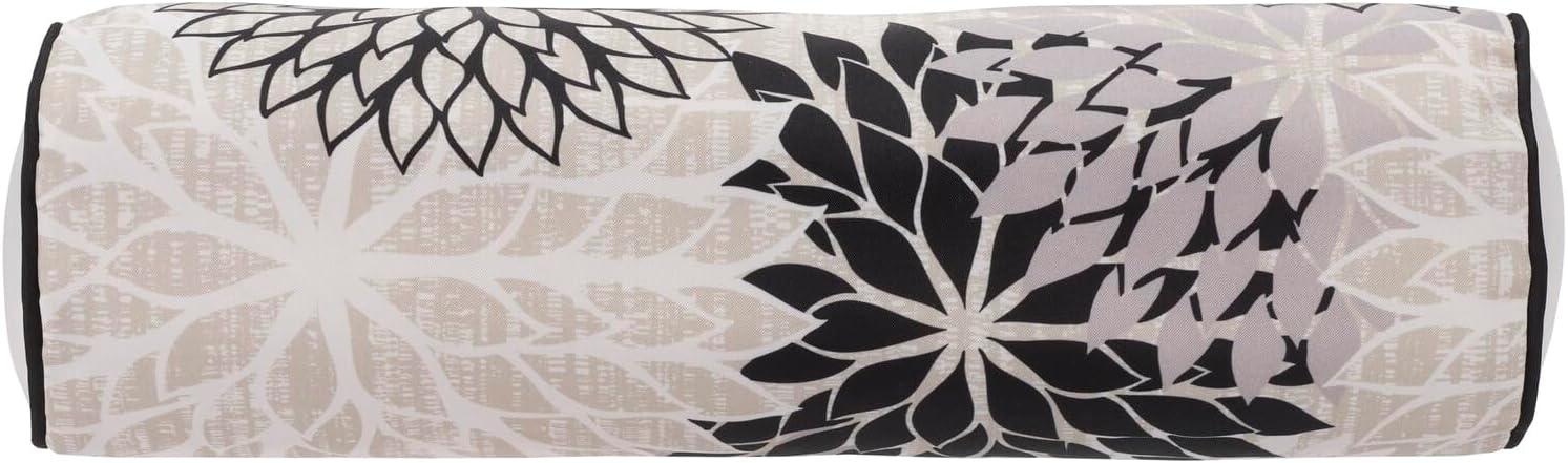 Mina Victory Aloha Floral Tropical Outdoor Throw Pillow Black White 6" x 20"