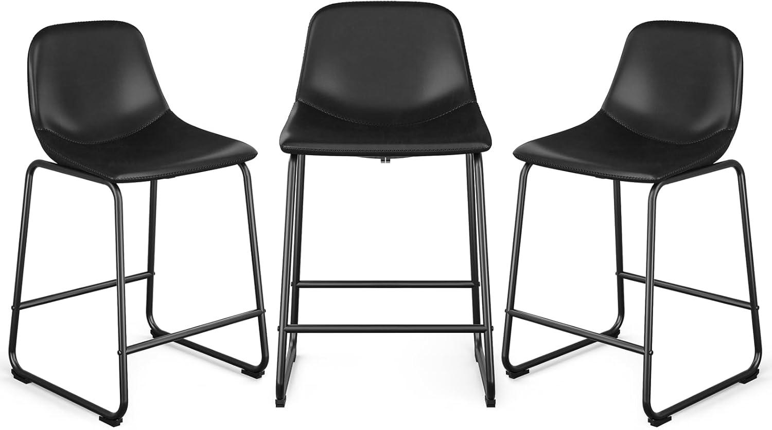 Bennium Counter Stools Set of 2, 24 inch Counter Height Bar Stools Hold up to 500 lbs, Armless Counter Height Chairs with Metal Legs & Soft Backrest for Kitchen Island Coffee Shop, Brown