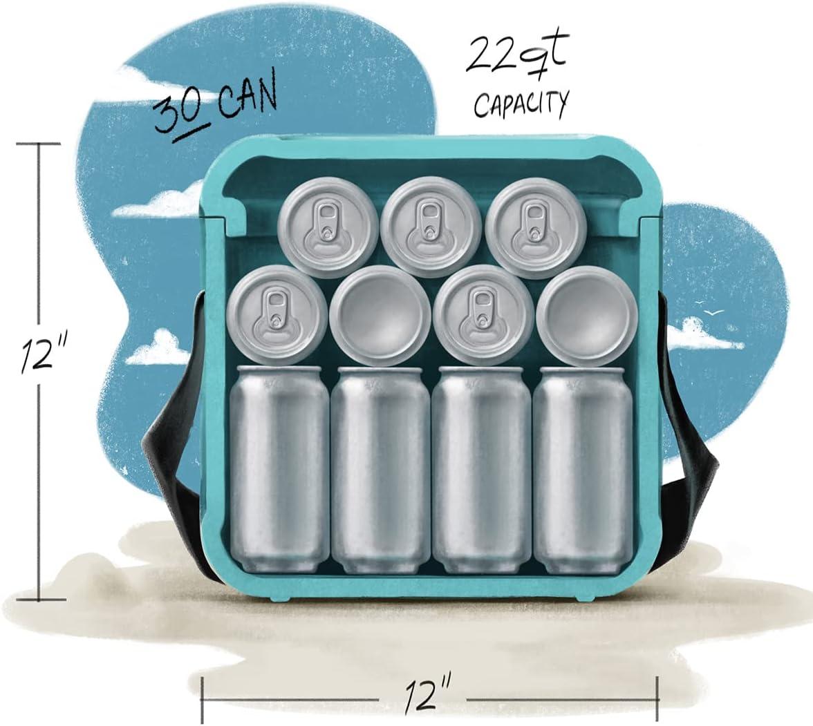 FOAM FOAM Portable 22 Quart EVA Lightweight Beach Rigid Hybrid Soft Side Cooler that Holds 30 Cans & Ice