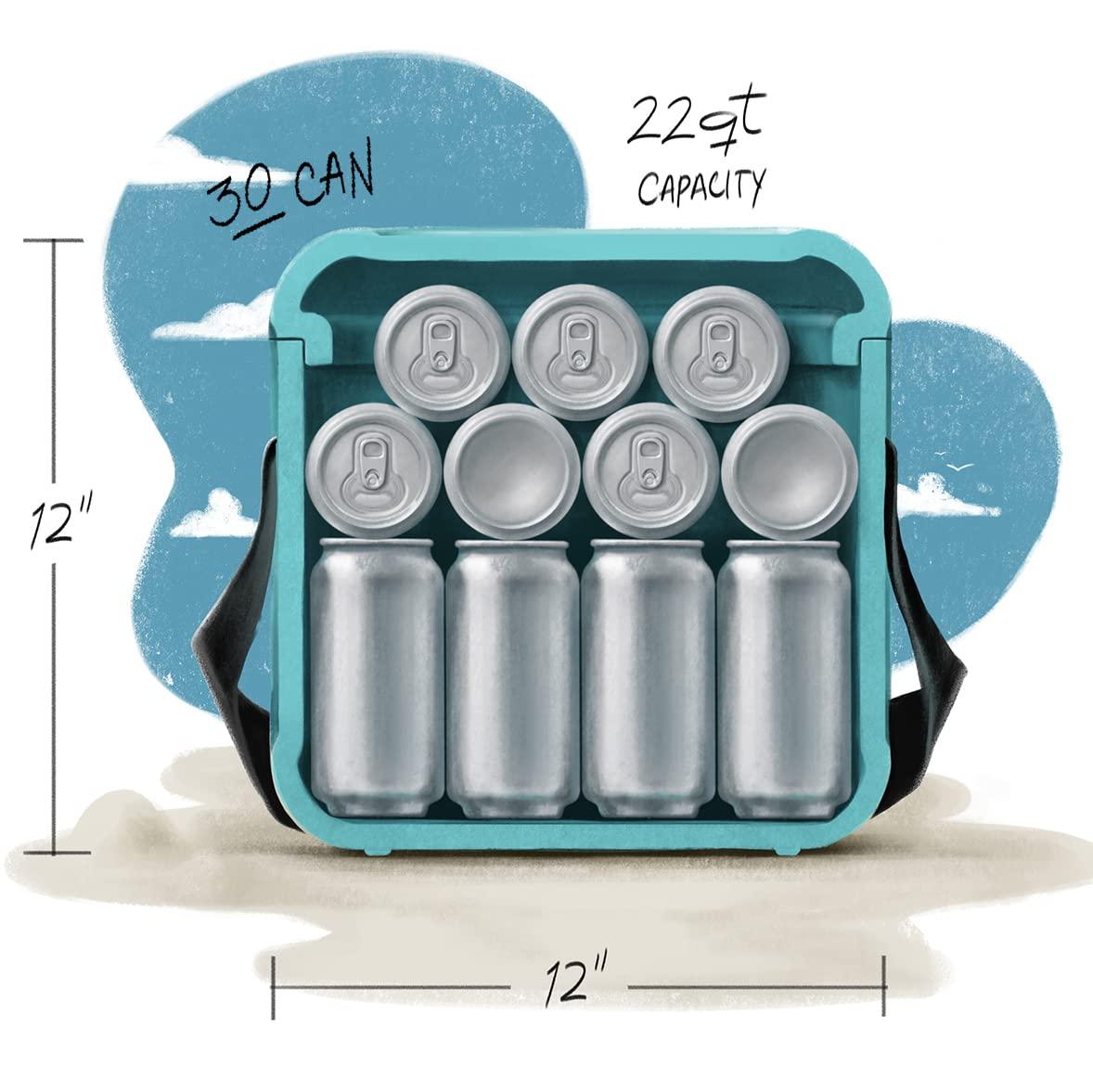 FOAM FOAM Portable 22 Quart EVA Lightweight Beach Rigid Hybrid Soft Side Cooler that Holds 30 Cans & Ice