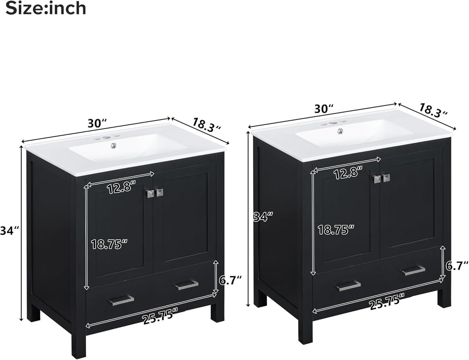 60" Bathroom Vanity Set,Double Vanities (Separate), Double Ceramic Sinks, Storage Shelf, and Divided Drawers (Mirror not Included)– Modern Bathroom Solution for Spacious Bathrooms,Grey