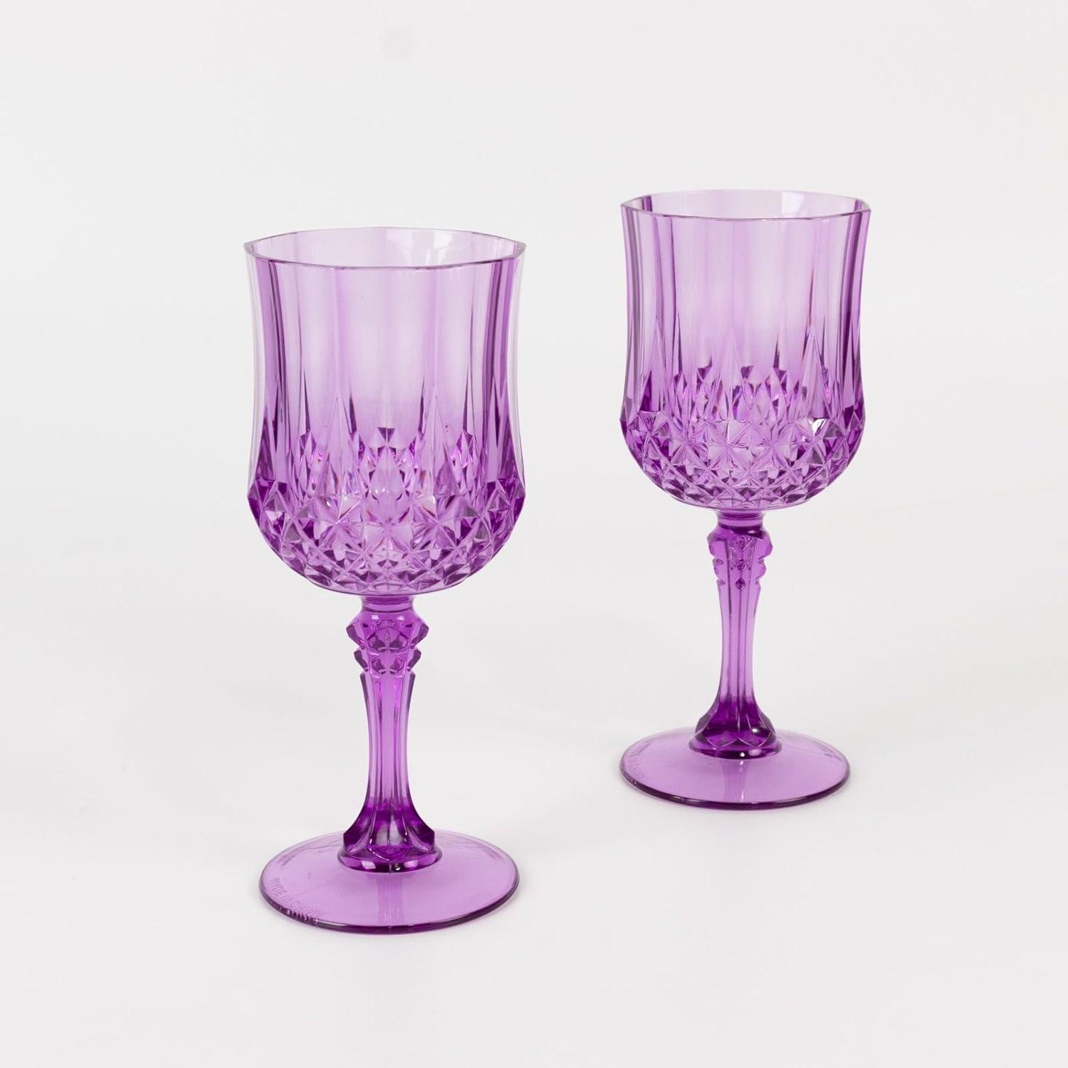 Efavormart 6-Pack Plastic Wine Glasses 8oz, Purple - Crystal Cut Shatterproof Cocktail Goblets Drinking Glasses