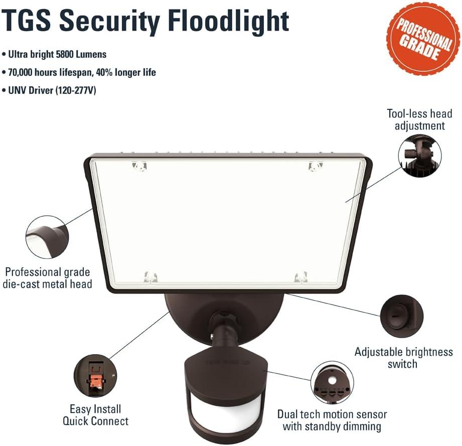 Cooper Lighting TGS5S401MSCB TGS Security Floodlight, 5800 Lumen, Bronze - Quantity 1