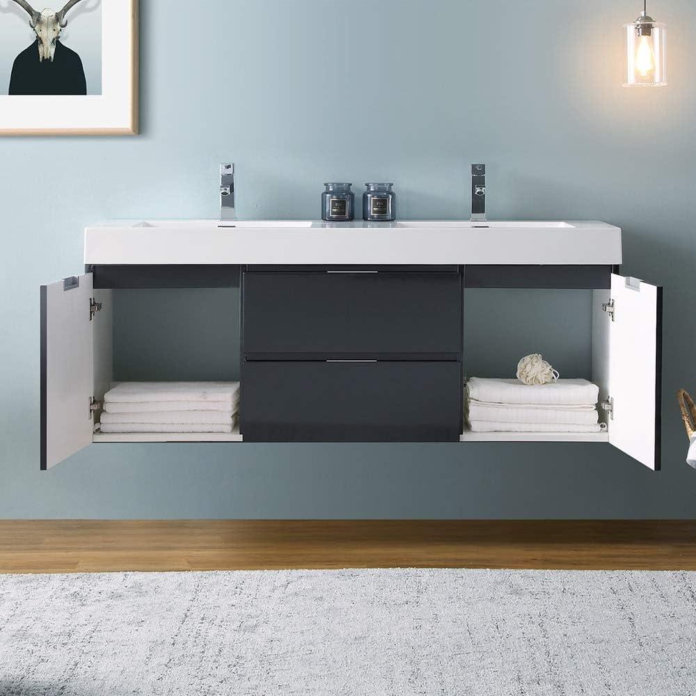 Fresca Valencia 60" Wall Mount Double Sink Bathroom Vanity with Top and Sinks (Faucets Not Included)