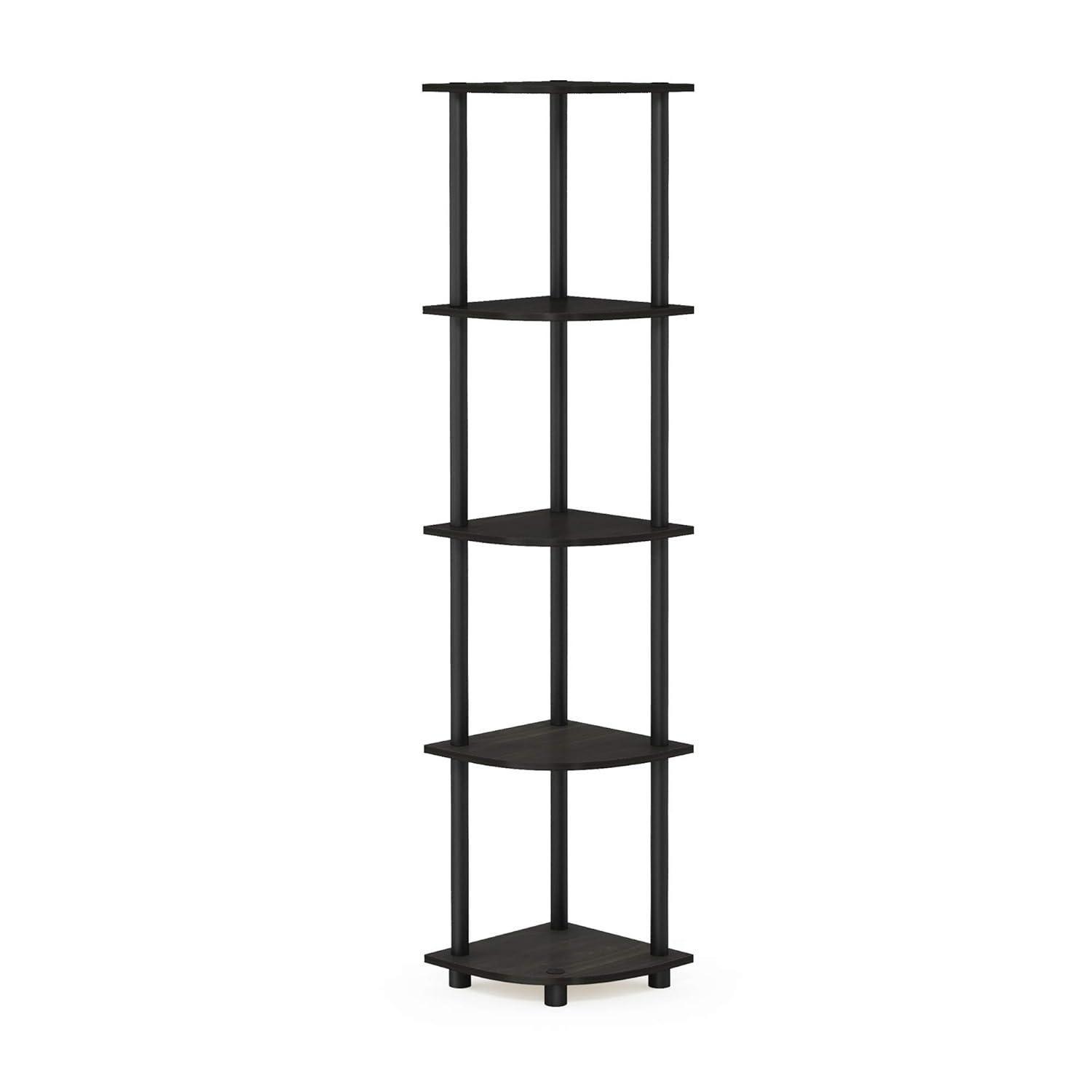 Furinno Turn-N-Tube 5 Tier Corner Display Rack Multipurpose Shelving Unit, Espresso & Black - 57.7 x 11.6 x 11.6 in.