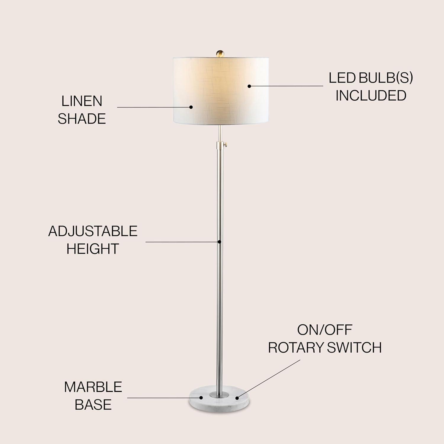 JONATHAN Y JYL3022C June 65" Adjustable Metal/Marble LED Floor Lamp, Modern, Contemporary, Glam for living room, dinning room, bedroom, office Bulb Included, Chrome