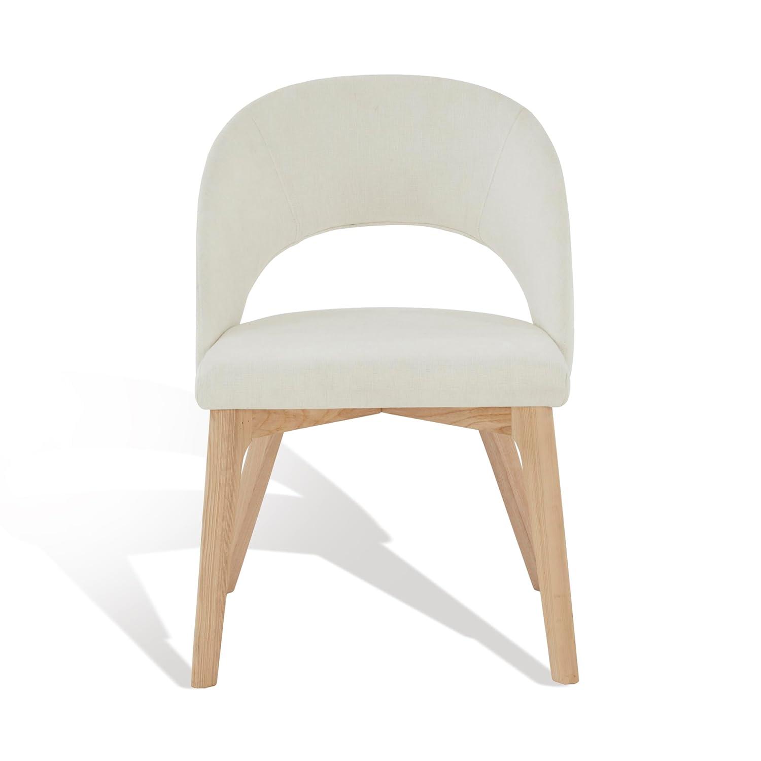 SAFAVIEH Couture Rowland Mid-Century Linen Solid Dining Chair, Ivory/Natural