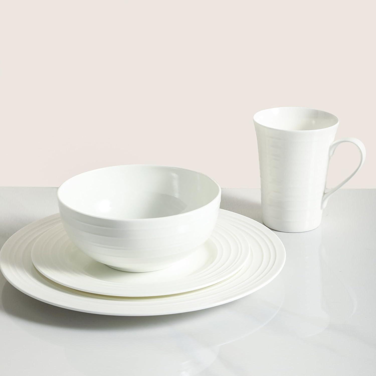 White Porcelain Swirl Design 16-Piece Dinnerware Set