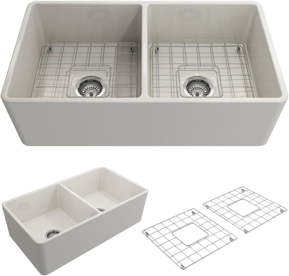 Biscuit Fireclay 33" Double Bowl Farmhouse Kitchen Sink