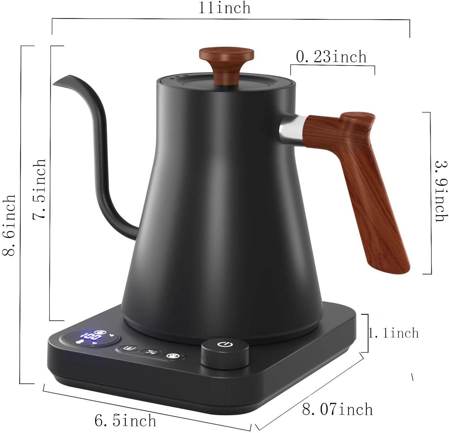 Black Stainless Steel 0.9L Electric Gooseneck Kettle with Wood Accents