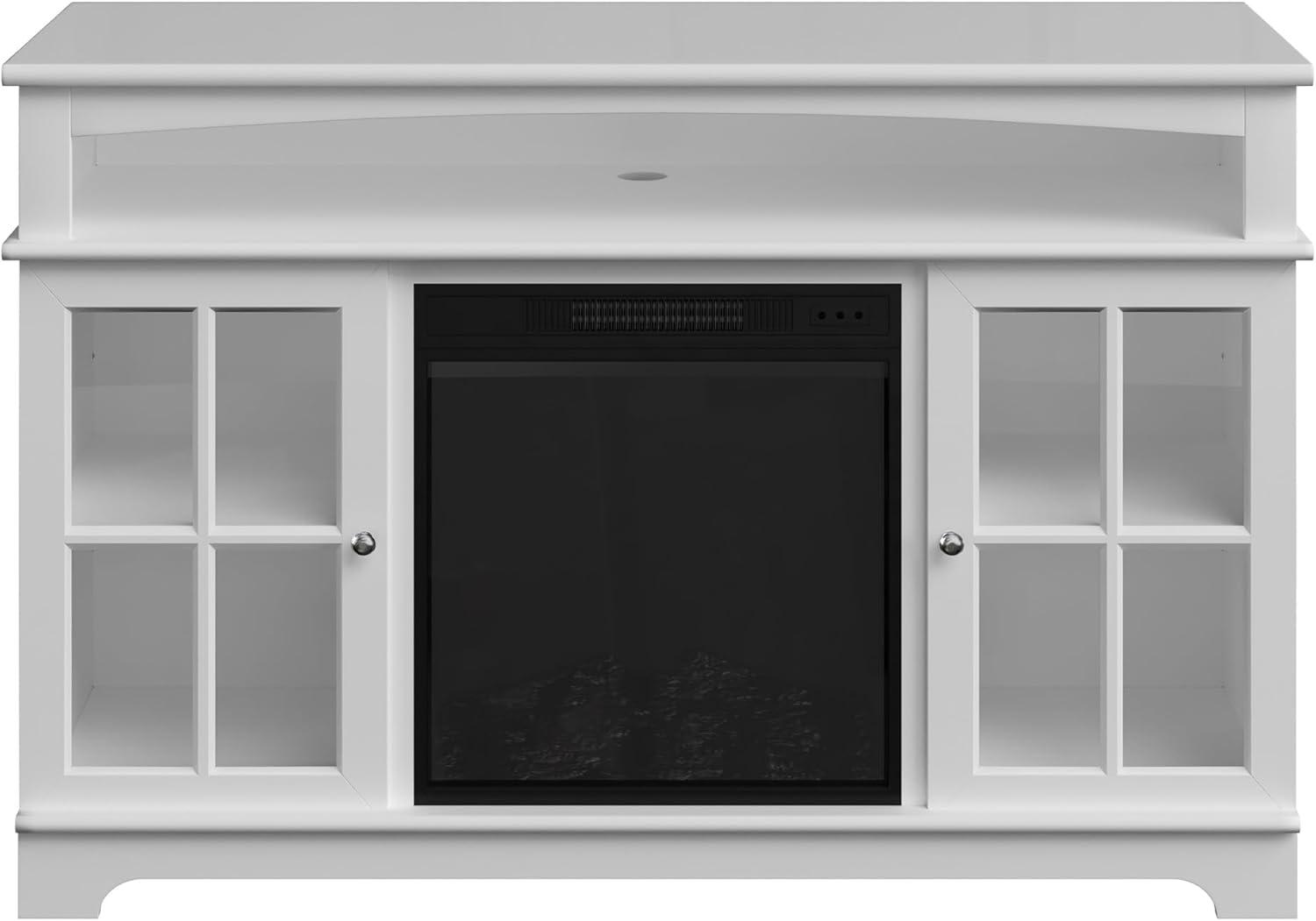 TV Stand with Electric Fireplace Fits TVs up to 50-Inches - Media Console with Storage Cabinet, Adjustable Heat, and LED Flames by Northwest (White)