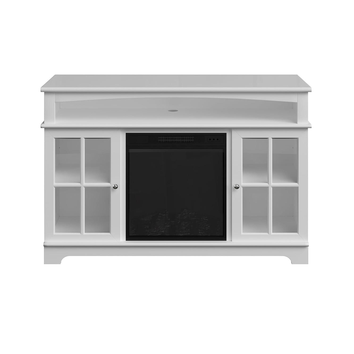 TV Stand with Electric Fireplace Fits TVs up to 50-Inches - Media Console with Storage Cabinet, Adjustable Heat, and LED Flames by Northwest (White)