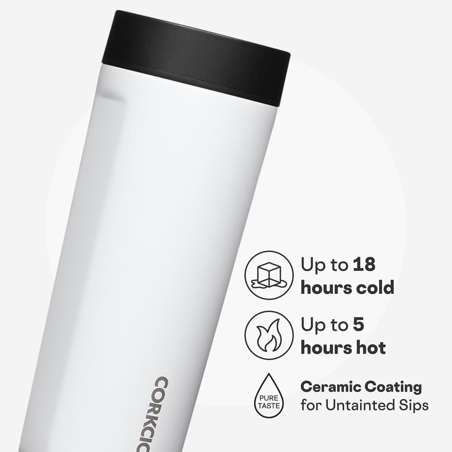 Corkcicle 17 oz Commuter Cup, Spill-Proof, Triple Insulated, Gloss White