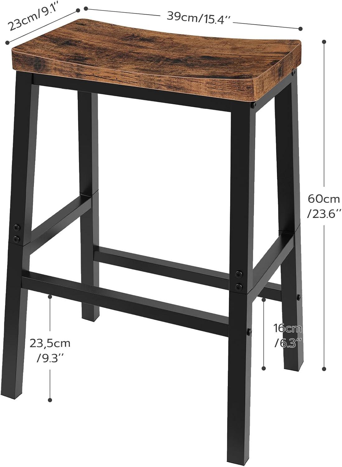 Bar Stools, Set of 2 Bar Chairs, 23.6 Inch Saddle Stools, Kitchen Counter Stools with Footrests, Industrial Stools for Dining Room, Kitchen, Counter, Bar, Rustic Brown and Black BF02MD01