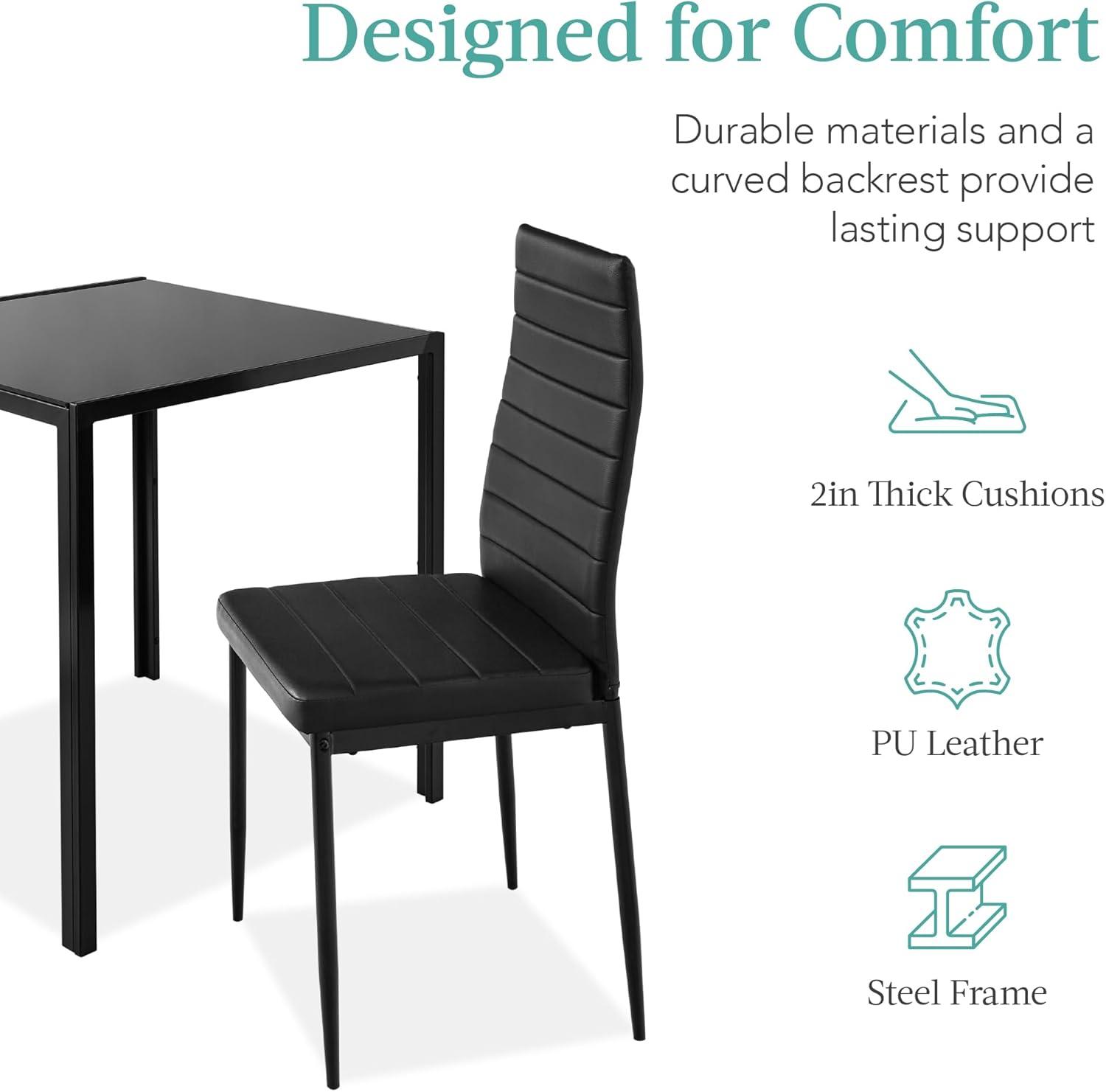 Best Choice Products 3-Piece Kitchen Dining Table Set w/ Glass Tabletop, 2 PU Leather Chairs