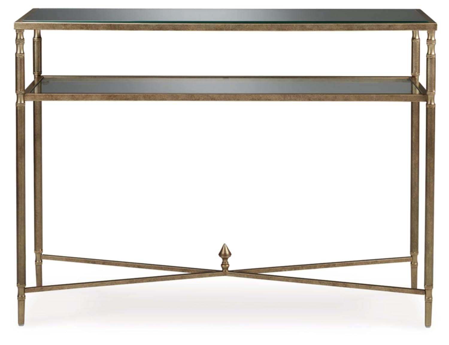 Signature Design by Ashley Cloverty Glass Top Sofa Table, Gold Finish