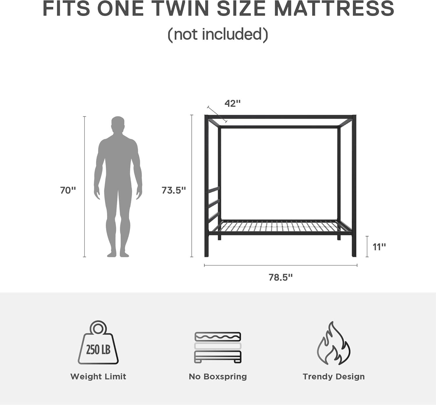 DHP Modern Metal Canopy Bed, Twin, Black