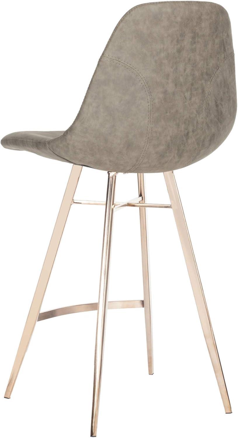 Transitional Taupe Faux Leather Counter Stool with Copper Finish