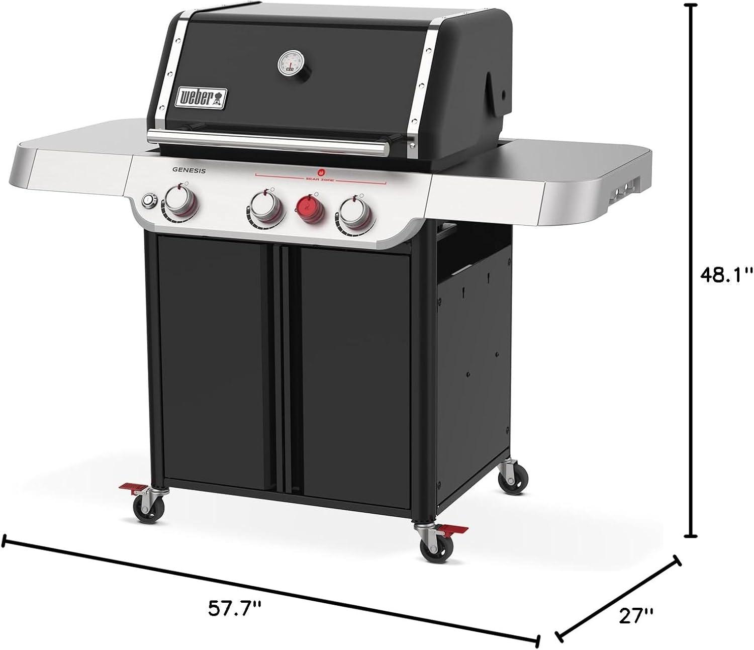 Weber Genesis E-325 3-Burner Silver Propane Gas Grill with Side Tables and Thermometer