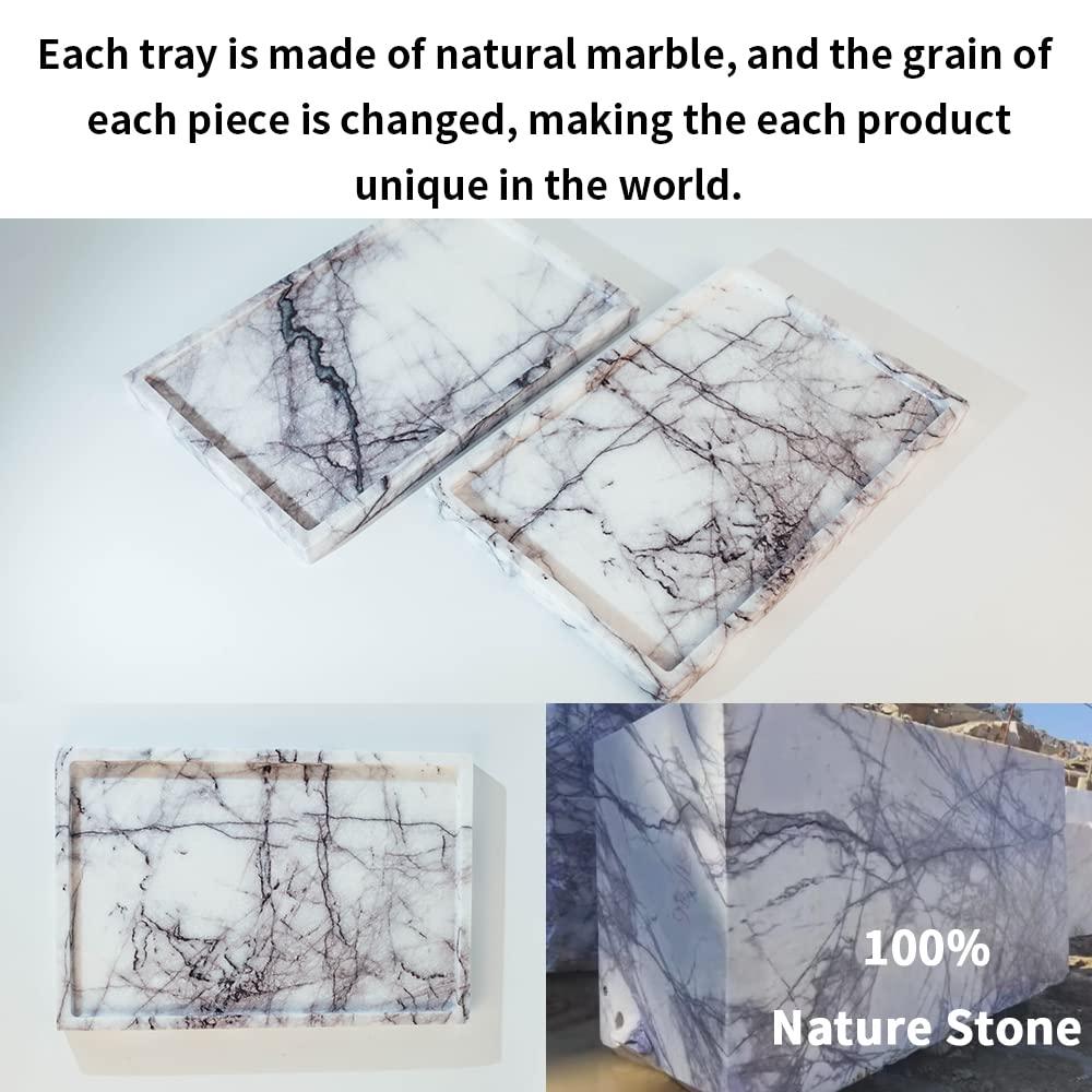 Real Luxurious Vanity Tray Natural Genuine Marble Storage Tray for Home Decor Stone Tray for Bathroom/Kitchen/Vanity/Dresser Non-Resin/Non-Ceramic(Lilac)