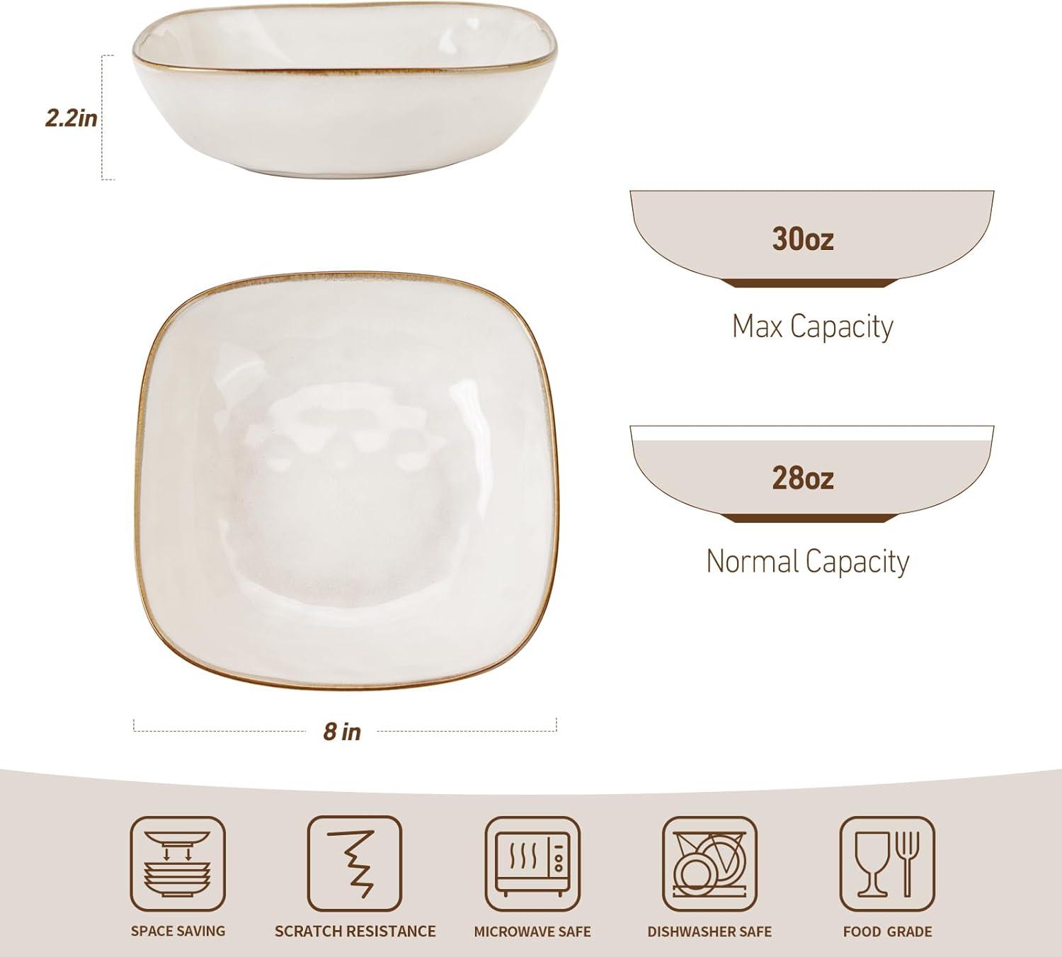 Famiware 8'' Stoneware Large Square Pasta Bowl (Set of 4)